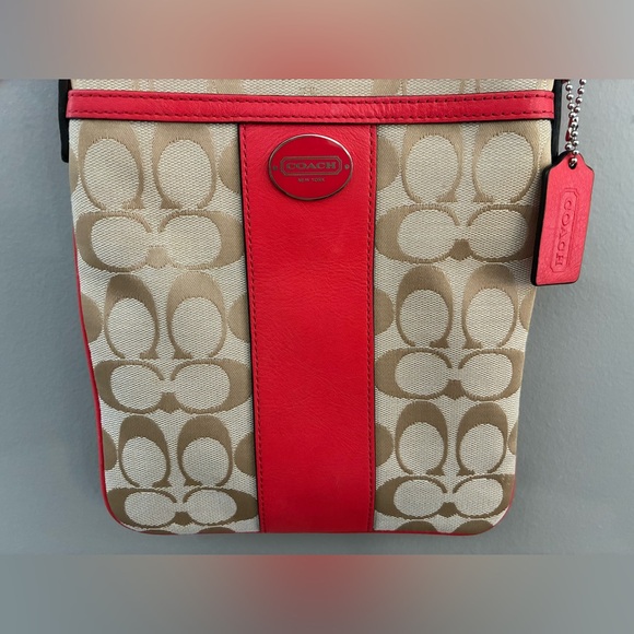 Coach Signature Beige and Coral Crossbody Bag - Picture 7 of 10
